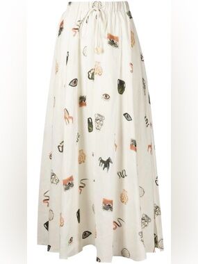 Alemais Hera Linen Midi Skirt Drawstring Waist Charm Detail Size 6 Resort